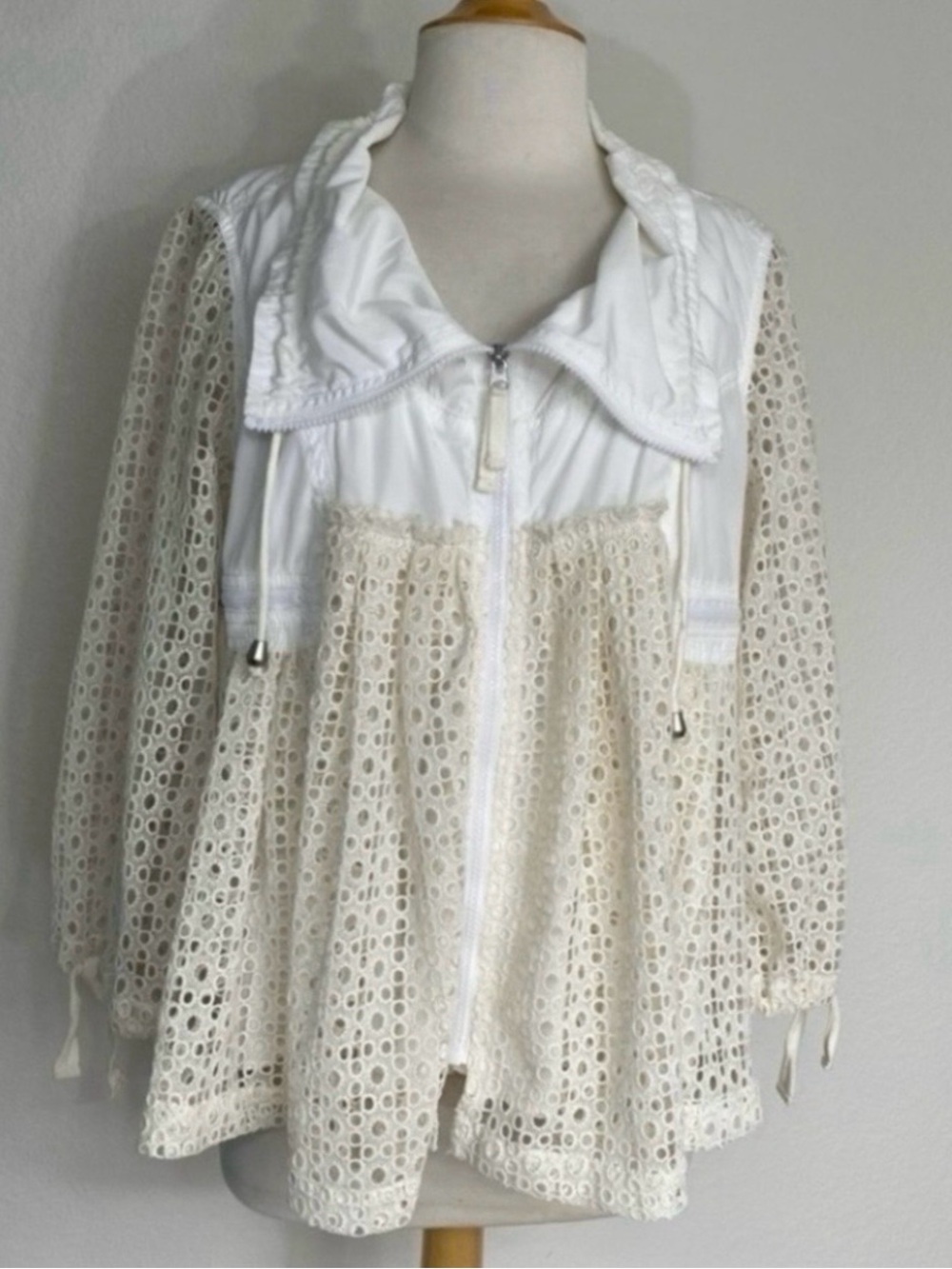 Anthropologie Hei Hei Womens Cream Crochet Swing Zip Windbreaker Jacket Size M